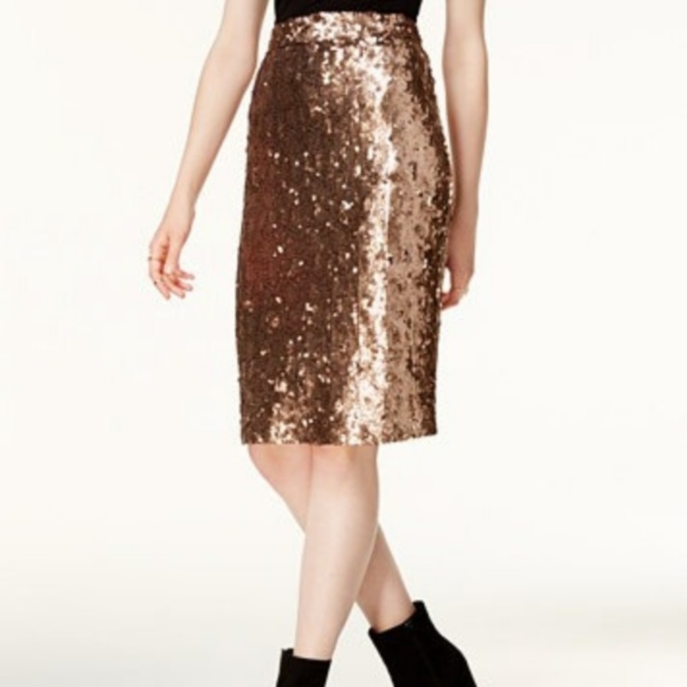 Bar III Sequined Pencil Skirt Copper - Picture 1 of 3